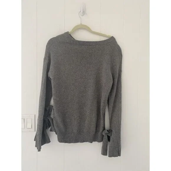 Madewell Tie-Cuff Pullover Sweater Crew Small Gray Color G9614 Cotton Blend - Picture 3 of 5